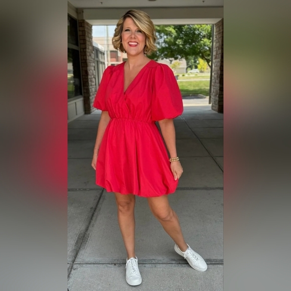 Express Puff Sleeve Dress NWT XL Bright Pink Occasion Wear - Picture 1 of 4